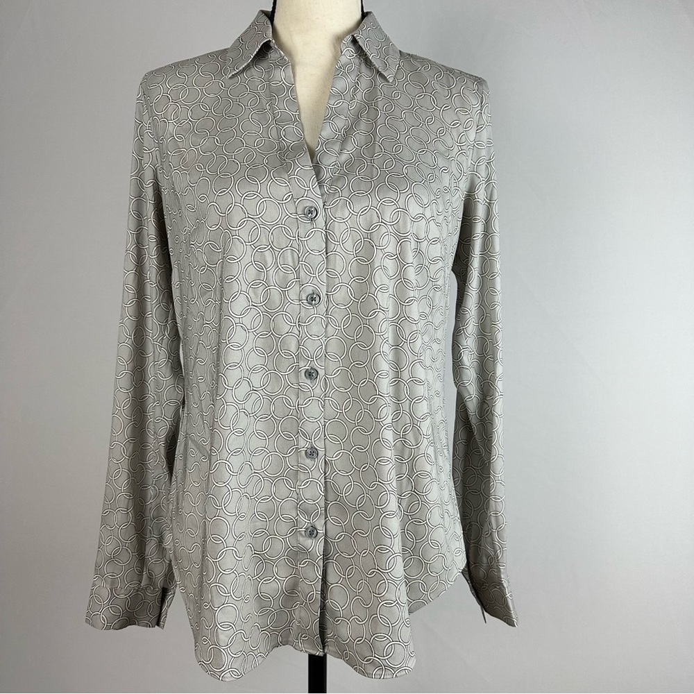 ANN TAYLOR elegant grey collared v-neck button front blouse - size S - Picture 1 of 6